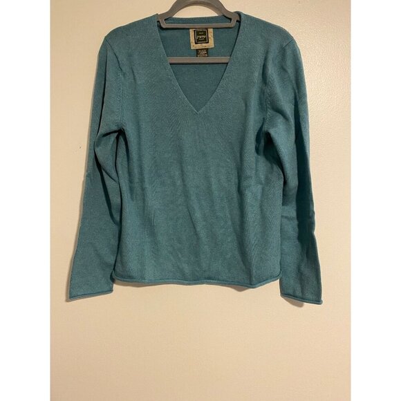 Eddie Bauer Tops - Eddie Bauer Outdoor Outfitter Sweater Women L V-Neck Long Sleeve Blue Top Casual